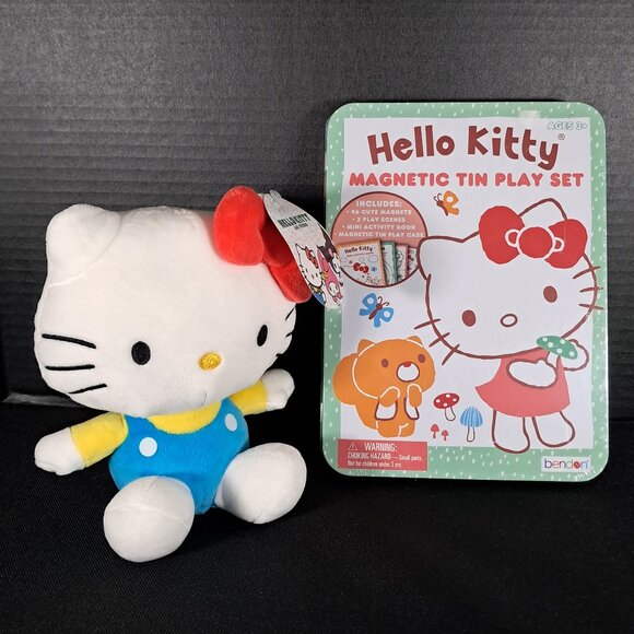 Hello Kitty Magnetic Tin Play Set And Hello Kitty Plush Toy New! Ages Three Plus - Picture 1 of 11